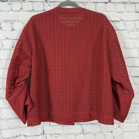 AKRIS Punto Mesh Grid Jacket Luminous Red Semi Sheer Adjustable Sleeve - Picture 8 of 16